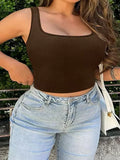 Purpdrank New Fashion Solid Color Square Neck Ribbed Tank Top Camisole Women Summer Basic Elastic Sleeveless Crop Tops