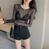 Purpdrank Fashion Moon See Through Mesh Bottoming T-shirts 2025 Summer Sexy Slim Fit Tops Women Y2k Grunge Long Sleeve Black Tee Shirt