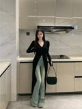 Purpdrank Lazy Vintage V-neck Black Cardigan Women Autumn New Slim Fit Sun Protection Tops Y2k E-Girl Long Sleeve Knitted