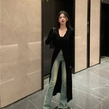 Purpdrank Lazy Vintage V-neck Black Cardigan Women Autumn New Slim Fit Sun Protection Tops Y2k E-Girl Long Sleeve Knitted