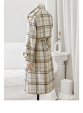 Purpdrank - Autumn Winter Long Loose Warm Plaid Wool Blends Trench Coat for Women Raglan Sleeve Belt Double Breasted Woolen Overcoat