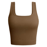 Purpdrank New Fashion Solid Color Square Neck Ribbed Tank Top Camisole Women Summer Basic Elastic Sleeveless Crop Tops