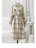 Purpdrank - Autumn Winter Long Loose Warm Plaid Wool Blends Trench Coat for Women Raglan Sleeve Belt Double Breasted Woolen Overcoat