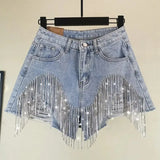 New Summer Fashion Ripped Jeans Short Femme High Waist Diamond Tassel Y2k Casual Bottoms For Ladies Denim Shorts Size S-4XL
