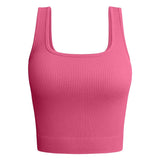 Purpdrank New Fashion Solid Color Square Neck Ribbed Tank Top Camisole Women Summer Basic Elastic Sleeveless Crop Tops