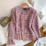 Pink Tassel Fragrant Tweed Suit Coat Female Autumn Winter New Thickened Retro Double-Breasted Women Blazers