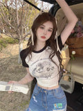 Purpdrank American Vintage Slim Fit T-shirts 2025 Summer New Short Sleeve Tee Shirt Y2k E-Girl O-neck Cat Print Bottoming Tops Women