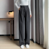 Purpdrank Autumn Winter Woolen Women's Wide Leg Pants New High Waist Button Vintage Korean Casual Loose Trousers Female