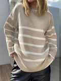 Autumn Winter Elegant Striped Oversize Women's Sweater  New O-Neck Long Sleeve Casual Loose Knitwear Sweaters Female