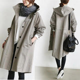 Purpdrank - Women Fashion Trench Coat Spring Autumn Casual Hooded Medium Long Overcoat Loose Windproof Coat Korean Trendy Large Size