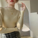 Purpdrank Spring Half Turtleneck Knitted Women's Sweaters New Mesh Patchwork Long Sleeve Bottoming Sweater Female Slim Tops