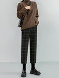 Purpdrank New Autumn Winter Woolen Plaid Women Formal Straight Pants High Waist Ankle-Length Chic Loose Ladies Pants Pocket