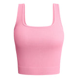 Purpdrank New Fashion Solid Color Square Neck Ribbed Tank Top Camisole Women Summer Basic Elastic Sleeveless Crop Tops