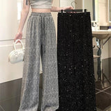 Purpdrank Party Casual Women's Long Pant Elegant Retro Drawstring Club High Street Diamond Elastic Waist Wide Leg Pants Women's Trousers