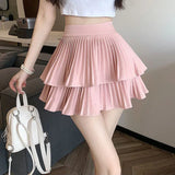 Purpdrank Mini Skirt Cute Sexy Balletcore Elastic High Waist Ball Gown Ruffle Patchwork Lolita Skirt Short Korean Sweet Y2K Women Clothing