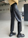 Purpdrank Autumn Winter PU Faux Leather Women's Wide Leg Pants High Waist Female Casual Loose Ankle Length Trousers New