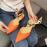 Purpdrank - Slippers Mules Sandals 2023 Summer Women's Spring Shoes Low heel Luxury Woman Home Clothes Elegant Party Korean Orange Slingback