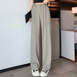 Purpdrank Summer Women's Casual Pants Wide Leg Pants Elegant Office Lady New Solid Color High Waist Loose Trousers Female