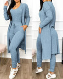 Purpdrank Autumn Women's New Drawstring Pocket Design Jumpsuit & Coat Set Temperament Commuting Women Fashion Suit Sets Two Piece Outfits