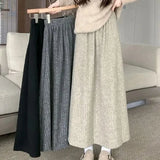 Purpdrank Autumn Winter New Thicken Plush A-line Skirts Wowen Solid Casual High Waisted Long Skirt Ladies Lazy Style Midi Skirts