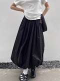 Purpdrank Long Skirt Women Elegant Solid Elastic Waist A-line Vintage Korean Fashion Loose Balloon Maxi Skirt Casual Streetwear