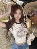 Purpdrank American Vintage Slim Fit T-shirts 2025 Summer New Short Sleeve Tee Shirt Y2k E-Girl O-neck Cat Print Bottoming Tops Women