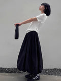 Purpdrank Long Skirt Women Elegant Solid Elastic Waist A-line Vintage Korean Fashion Loose Balloon Maxi Skirt Casual Streetwear