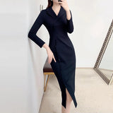 Office Lady Sexy Slim Blazer Dress Women Korean Long Sleeve Bodycon Evening Party Dresses Elegant Skinny Midi Vestidos De Fiesta