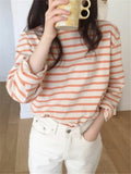 Purpdrank Autumn Cotton Classic Striped Women's T-Shirts New Long Sleeve O-Neck Casual Loose Shirts Female Knitting Tops