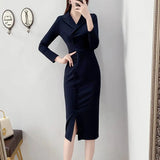 Office Lady Sexy Slim Blazer Dress Women Korean Long Sleeve Bodycon Evening Party Dresses Elegant Skinny Midi Vestidos De Fiesta