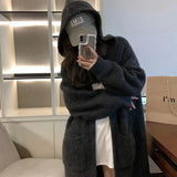 Purpdrank Hooded Long Sleeved Loose Sweater Pocket Knit Sweater Cardigan Long Coat Autumn Winter Women Clothing Casual High Street Vintage