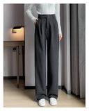 Purpdrank Autumn Winter Woolen Women's Wide Leg Pants New High Waist Button Vintage Korean Casual Loose Trousers Female