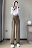 Purpdrank Autumn Winter Woolen Women's Wide Leg Pants New High Waist Button Vintage Korean Casual Loose Trousers Female