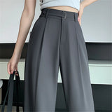 Purpdrank Summer Women's Casual Pants Wide Leg Pants Elegant Office Lady New Solid Color High Waist Loose Trousers Female