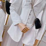 2024 New Fashion Runway All Season Women Notched Long Sleeve Coat Metal Button Waist Shaping Black White Corset Blazer