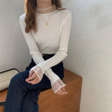 Purpdrank Spring Half Turtleneck Knitted Women's Sweaters New Mesh Patchwork Long Sleeve Bottoming Sweater Female Slim Tops