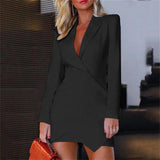 Elegant Lapel Blazer Dress Female Suit Jacket Spring Autumn Women Casual Long Sleeve Solid Mini Dresses Versions British Style