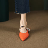 Purpdrank - Slippers Mules Sandals 2023 Summer Women's Spring Shoes Low heel Luxury Woman Home Clothes Elegant Party Korean Orange Slingback