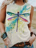 Purpdrank Feather Print Tank Tops Women's Fashion Sleeveless Vest Sexy Casual Vintage Tanks Top Casual Crew Neck Tops Womens Clothing