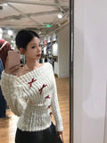 Purpdrank Bow Off Shoulder White Knitted Sweater for Women 2025 Early Autumn New Bottoming Tops Mujer Y2k Long Sleeved Pullovers T Shirts