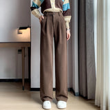 Purpdrank Autumn Winter Woolen Women's Wide Leg Pants New High Waist Button Vintage Korean Casual Loose Trousers Female