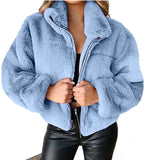 Purpdrank Rabbit Fur Imitation Fur Zipper Plush Warm Jacket Long Sleeve Short Coat Winter Women Crop Top Casual Solid New In Outwear Pink