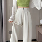 Purpdrank Summer Women's Casual Pants Wide Leg Pants Elegant Office Lady New Solid Color High Waist Loose Trousers Female