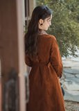 Purpdrank - Modern Elegant Office Lady Outfits Vintage Turn Down Collar Woman Brown Overcoat Dresses With Belt Vestidos Outono Inverno