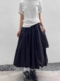 Purpdrank Long Skirt Women Elegant Solid Elastic Waist A-line Vintage Korean Fashion Loose Balloon Maxi Skirt Casual Streetwear