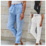 Purpdrank Cotton Linen Summer Pants for Women High Waist Elastic Casual Trousers Streetwear Solid Female Clothes 2024 Loose Pencil Pants