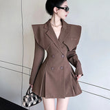 Office Lady Double Breasted Blazer Dress Women Long Sleeve Mini Dress Slim Streetwear Party Vestidos