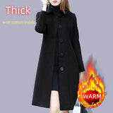 Purpdrank Autumn/Winter Elegant Office Lady Thin&Thick Woolen Coat Women Chic All-Match Solid Straight Mid-Length Windbreaker With Pocket