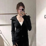 Purpdrank 2025 Autumn New Cardigan Coat Women Y2k Slim Fit Black Hooded Sweatshirt Fashion All-match Long Sleeve Zipper Tops Mujer Jacket