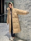 Purpdrank - 2023 Korean Jacket Women Winter X-long Parkas Solid Hooded Thicken Warm Female Snow Wear Coat Padded Loose Clothes